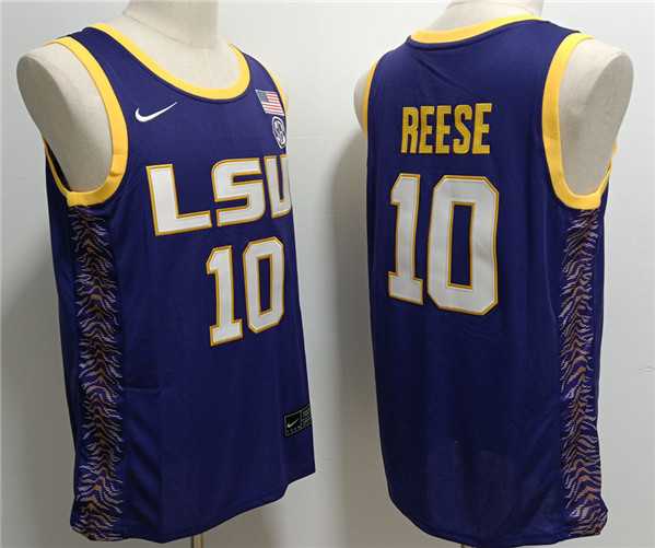 Men%27s LSU Tigers #10 Angel Reese Purple Stitched Jersey->college and high school->NBA Jersey